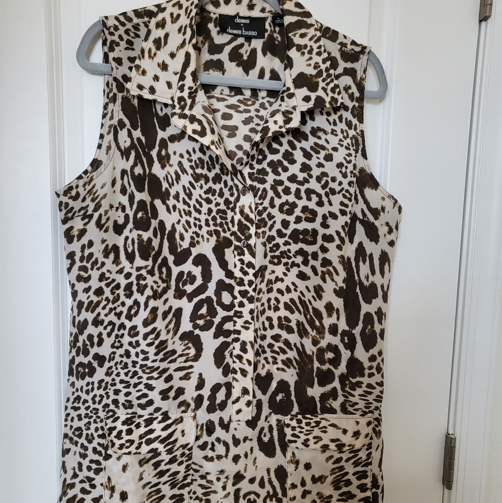 Dennis Basso Animal Print Sleeveless Tunic Top